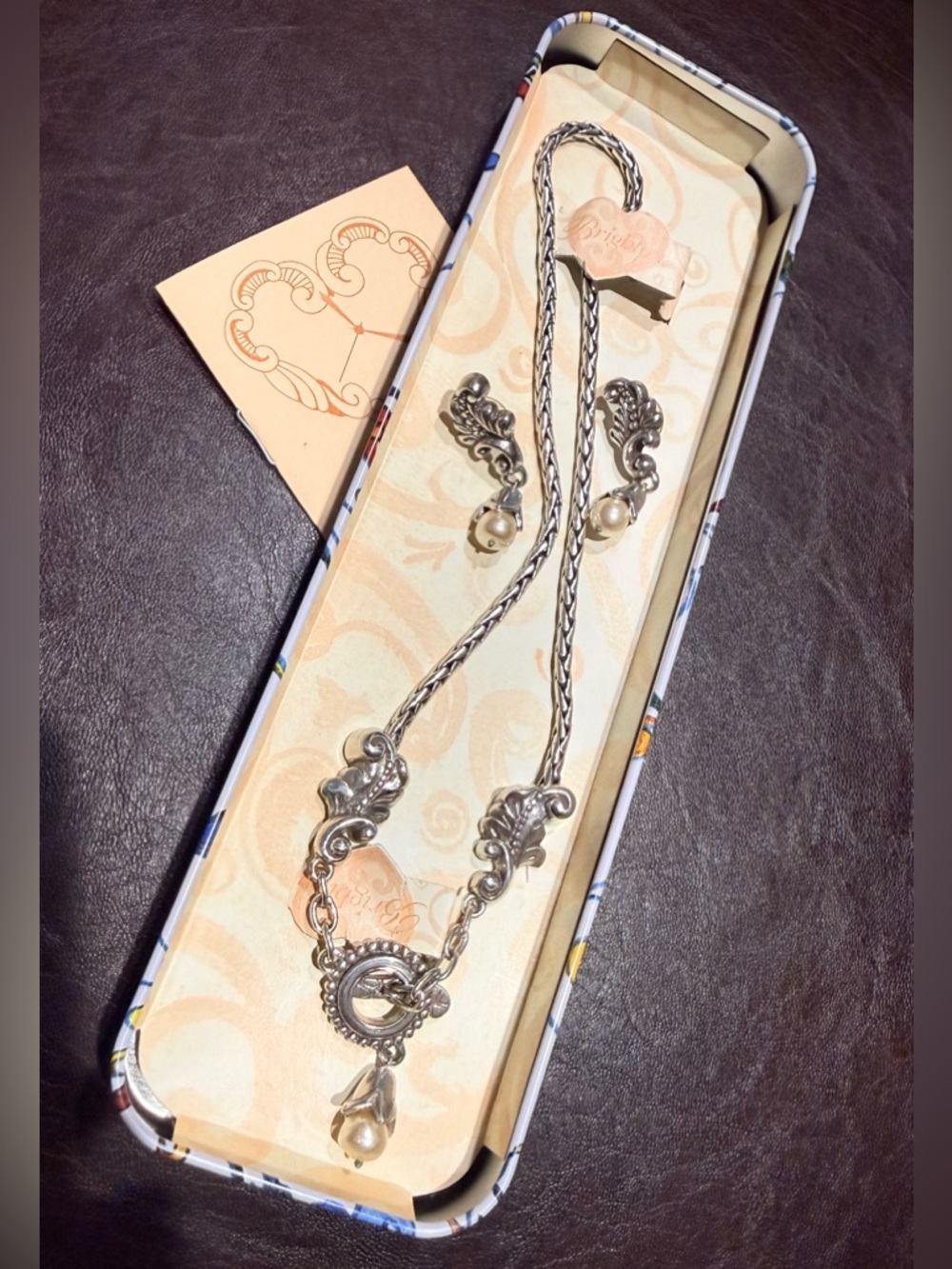 Brighton Bali Pearl collection, Necklace and matching teardrop earrings in Tin